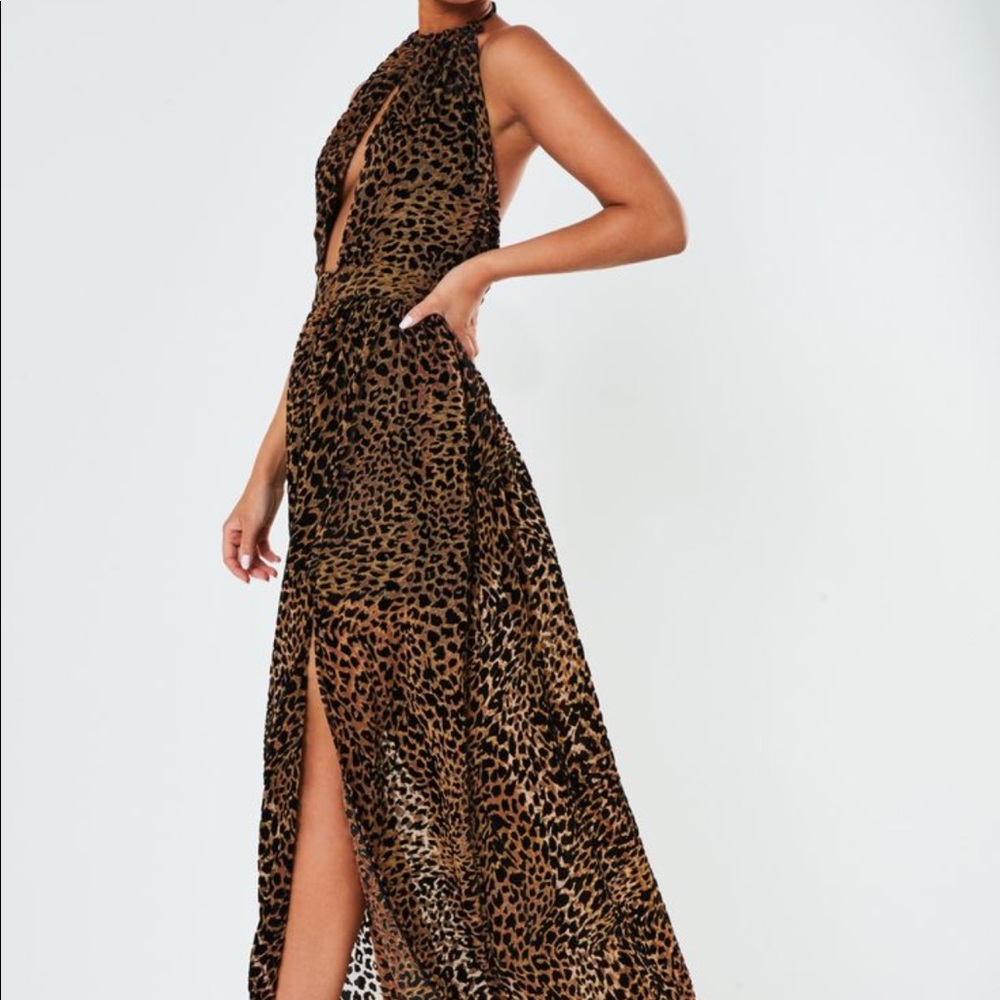 Brown Leopard print Halterneck maxi dress